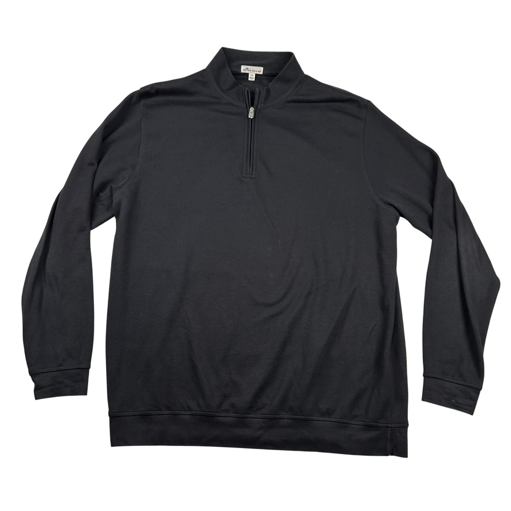 Peter Millar Sweater Mens XXL Black Cotton Modal Quarter Zip Pullover Preppy
